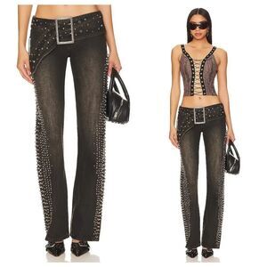 Jaded London Studded Low Rise Jeans Gray Washed Denim W26 NWT Y2K